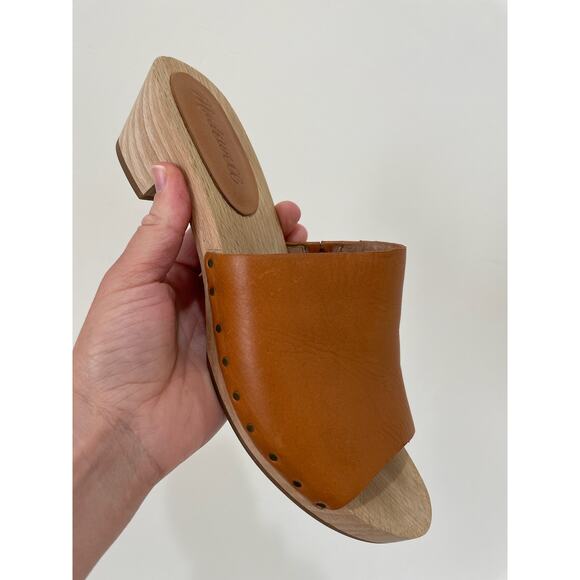Madewell Evelyn Swedish Clogs 7.5 Women's Tan leather Wooden - Picture 2 of 12